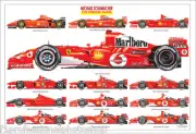 Michael Schumacher ltd.ed.art print - all his Ferrari cars