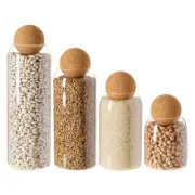 Set of 4 Glass Jars with Cork Ball Lid Spice Coffee Candy Food Storage Container