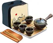 Chinese Gongfu Tea Set,Portable Teapot Set with 360 Rotation Tea maker and Infuser,Gift Bag for Travel,Home,Gifting and Outdoor（Kiln Change）