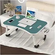 Modern Laptop Bed Desk,Card Slot/Book Shelf/Handle/Drawer/Cup Holder/Folding Leg Bed Tray Table,Bedroom Dormitory Study Table Write