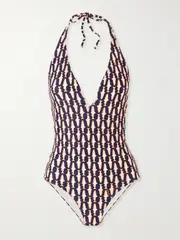 [La DoubleJ] La DoubleJ - Printed Halterneck Swimsuit - Navy - x small x small Blue