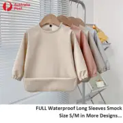 Baby Kid Full Waterproof Long Short Sleeves Smock Bib Apron Feeding PU Upgraded
