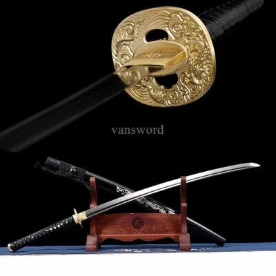 Japanese Katana 9260 Spring Steel Brass Tsuba Samurai Sword Sharp Full Tang Blac