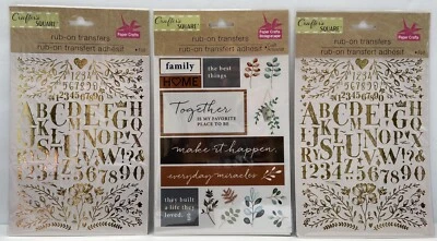 3 Crafter's Square Rub-On Transfers Family Inspirational Words & Gold Letters