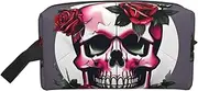 [FSCEV] Rose Skull Storage Bag Toiletry Bag Travel Bag Cute Cosmetic Bag Makeup Accessories, White, One Size