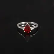 7 x 5 mm +1.05 Ct Pear Red Garnet Engagement Ring,Natural Garnet 925 Silver Ring