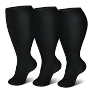3 Pairs Plus Size Compression Socks for Women and Mens XX-Large 3 Pairs-black