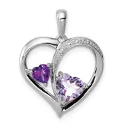 Sterling Silver Rh Plated Diamond Amethyst And Rose De France Pendant