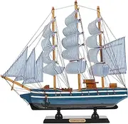 Wooden Sailboat Model Blue Boat Statue Architecture Table Decorations Home Office Racks