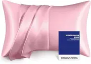 DOWNSTORIA Satin Pillowcase for Hair and Skin Similar to Silk Pillow Cases 2 Pack,Smooth and Cooling, Silky Pillow Cover with Envelope Closure Set of 2, Gifts for Women Men(20x30 Inches, Pink)