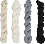 FREEBLOSS Pack of 4 Sashiko Yarn in 4 Colours, Sashiko Strand, 4 x 100 m Embroidery Thread Made of Pure Cotton, Japanese Sashiko Yarn, Basic Colours, Sashiko Set for Quilting