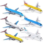SHINEOFI 6Pcs Toy Airplane Bulk Pull Back Aeroplane Toys Diecast Aircraft Plane Models Alloy Airlines Plane Toys for Kids Educational Classroom Rewards Party Favors