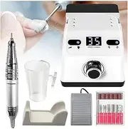 Electric Nail Files,Professional Electric Nail Drill 35000 RPM, Buffer Manicure Grinder Tool for Acrylic Gel Nails with Nail Drill Bits Set Pedal, Cup and Holder and Sanding Bands White