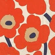 Boston International L552661 IHR Marimekko 20-Count 3-Ply Lunch Paper Napkins, 6.5 x 6.5-Inches, Unikko Cream Red