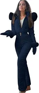 [Generic] Ski Suit for Women One Piece Snowsuit Slim Ski Jumpsuit Trendy Snowboard Waterproof Windproof Insulated Warm Hooded