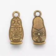 6 Matryoshka Charms Antiqued Bronze Russian Doll Pendants 2 Sided Findings