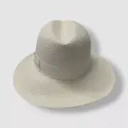 Borsalino Women's White Straw Logo Grosgrain Band Claudette Panama Hat Size M