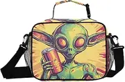 Alien Funny Soda Insulated Lunch Box for Women Men - Ideal for Work, Picnics - Includes Adjustable Shoulder Strap