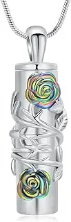 [VCCWYQK] Rose Flower Urn Necklace Cylinder Bar Urn Necklace for Ash Pendant Necklace Keepsake for Ashes Memory Keepsake Cremation Memorial Jewellery for Women