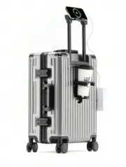 20" Aluminum Carry -On Suitcase USB Port Cup Holder TSA Lock Spinner Wheels