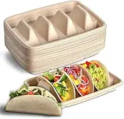 Snblzhef 24PCS Disposable Taco Holders for, Paper Taco Plates with Dividers, Fiesta Taco Tray Holder