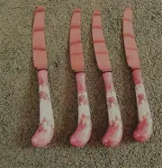 VINTAGE REGENT SHEFFIELD CUTLERY STEAK KNIVES FLORAL PORCELAIN HANDLES SET OF 4