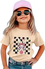 [KEKEMI] Toddler Girls Easter Shirts Cute Bunny T Shirt Blow Bubbles Rabbit Tops Easter Outfit Short Sleeve Summer Tees Clothes