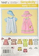 Simplicity 1447 Babies Romper Dress Top Panties and Hats Sewing Pattern - Size XXS-XS-S-M-L
