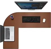 CENNBIE Dual Sided L Shaped Desk Pad,‎‎‎‎(110x130) x40cm Corner Leather Desk Pad,l Shaped Desk Gaming mat,Waterproof l Shaped Leather Mouse pad,Home Office Accessories Corner Desk Mat(Brown)