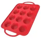 Silicone Mini Muffin Pan With Handles, 12 Cups Mini Cupcake Mini (12 Cups) Red