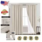 Classic Solid Linen Look Curtains - Machine Washable Blackout Drapes, 2 Panels