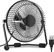 mollie 4-Inch Small USB Desk Fan for Home Office Bedroom Mini Personal Desktop Air Circulator Ultra Quiet Cooling Table Fan Adjustable Tilt Black