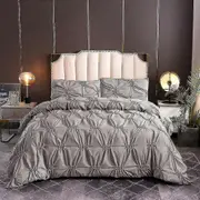 Quilt Sets 3 Pieces Bedspread Coverlet Set Comforter Breathable Ultra Soft Solid Color Gray Queen 228*228cm