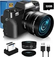 [NIKICAM] 2.7K Digital Vlogging Camera with 2.4" Fixed Screen, 16X Digital Zoom, 44MP Camera Include 32GB SD Card, 2 Batteries