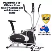 Powertrain 3-in-1 Elliptical Cross Trainer Exercise Bike with Resistance Bands