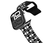 Apple Watch Series 10 (42mm) Impact Band SKULL IN THE CROWD, BLACK WATCH BAND - HALLOWEEN SKULLS SPOOKY SKELETON BLACK WHITE BACKGROUND CREEPY PATTERN By Ebi Emporium