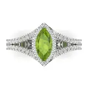 1.2 MQ split shank Natural Peridot Promise Bridal Wedding Ring 14k White Gold