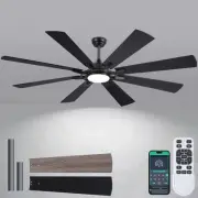 72inch Large Ceiling Fan with Light and Remote, Indoor/Outdoor Black Fan Ligh...