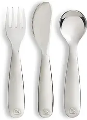 Munchkin® Polish™ Stainless Steel Toddler Fork, Knife and Spoon Utensil Set, 3 Piece