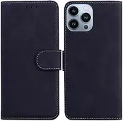 [SATURCASE] Case for Apple iPhone 14 Pro Max, Comfortable Touch PU Leather Flip Dual Magnet Wallet Stand Card Slots Protective Cover for Apple iPhone 14 Pro Max (Black)