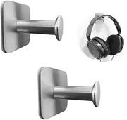 Uonlytech 2 Pcs Stainless Steel Headset Hanger with Adhesive Hooks Space Saving Under Desk Headphone Stand Durable and Compatibility for Home Office and Gaming Use