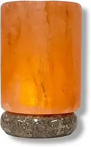 USB Himalayan Salt Lamp - Cylinder Carved Shape Pink Crystal Rock LED Light