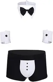 [Yhong] Mens Waiter Lingerie Set Tuxedo Lingerie Suit Sexy Bow Tie Collar Boxer Briefs Gentleman Outfits