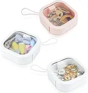 3Pcs Hair Tie Organizer, FHDUSRYO Portable Travel Qtip Holder Hair Accessories Organizer Box, Stackable Cotton Swab Dispenser Accessory Box for Girls, Women, Bathroom, Desktop (White, Pink)