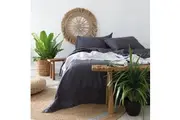 Bambury Linen Sheet Set Charcoal Home Bedding w Pillowcase Linen