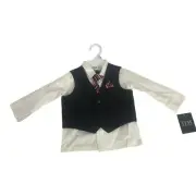 Boys Pinstripe Vest Shirt & Tie Set By TFW Black & White Size 3/6