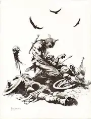 1977 Black & White Plate "Kubla's Anguish" by Frank Frazetta Fantastic GGA Print