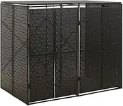 Double Wheelie Bin Shed Black 140x80x117 cm Poly Rattan,Waste Container Enclosures 18.4KG-319861