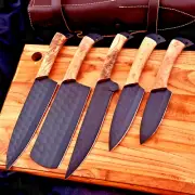 Custom Handmade FORGED CARBON STEEL CHEF KNIFE Set Kitchen Knives Cutlery-74