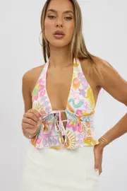 Multi Abstract Halter Top Sleeveless - Size 16XL, Women's Top